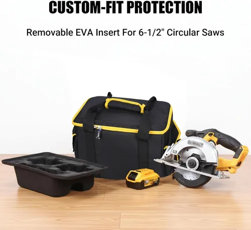 Vista 3 de DEWALT - Bolsa de herramientas para sierra circular DEWALT 20V MAX 6-1/2 pulgadas DCS391B/DCS565B con múltiples bolsillos para baterías, máscaras