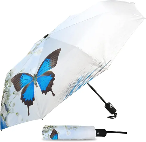 Vista 2 de DHDM Automatic Umbrella for Rain and Sun Male Women Beach Parasol Print Folding Umbrella