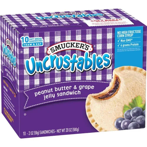 Vista 4 de Smucker's Uncrustables - Sándwiches de mantequilla de maní y jalea de uva, 2 onzas cada uno, 60 unidades a granel - Frozen Grab N Go Kids Snacks
