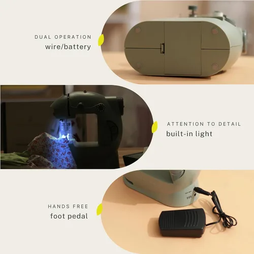 Vista 4 de Hearth & Harbor Minimáquina de coser para principiantes, máquina de coser portátil de doble velocidad pequeña para niños y adultos con mesa