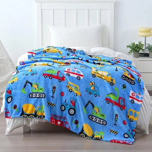 Vista 4 de SOCHOW Manta de Vellón con Diseño de Carro Camión Lindo para Niños y Niñas, Manta de Franela Suave Ligera Acogedora y Cálida para Cama de Niños
