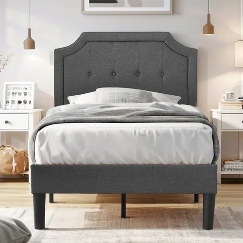 Vista 17 de VECELO - Base de cama tapizada con plataforma individual con cabecera ajustable de panel cosido con botones, fuerte soporte de listones de madera