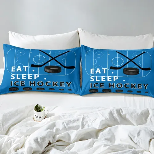 Vista 6 de Erosebridal Hockey Twin Duvet Cover for Boys,Blue and Black Sports Bedding Sets for Kids Teen,Ball Games Gamer Bed Set,Ice Hockey Field Quilt Cover