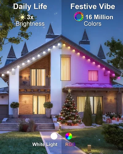 Vista 3 de XINKAITE 100ft Permanent Outdoor Lights for House, 2025 Eave Lighting with App/Remote Control, IP67 Waterproof smartlight for Christmas, Halloween
