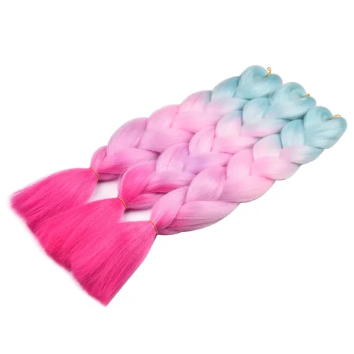 Vista 5 de BACANA Extensiones de cabello para trenzar en 4 tonos, degradado verde y rosa, extensiones de cabello colorido para trenzar, trenzas para niños