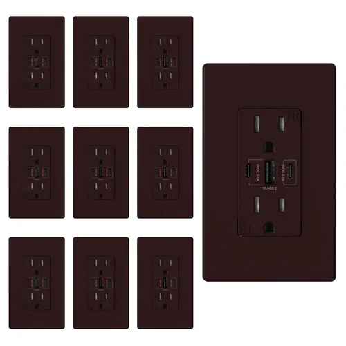 Vista 10 de ELEGRP Tomacorrientes USB, 30 W 6.0 Amp USB C, toma de pared USB de 3 puertos, toma de corriente resistente a manipulaciones de 15 amperios con 2