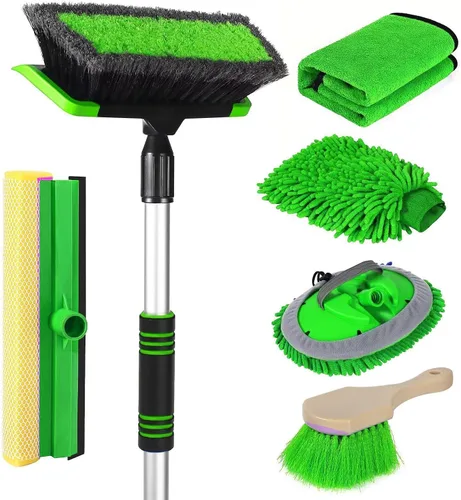 Vista 10 de Wontolf Cepillo de Lavado de Coche de 62'' con Mango Largo, Cerdas Suaves Sin Rayones Kit Resistente de Trapeador de Lavado de Coche, Kit Completo