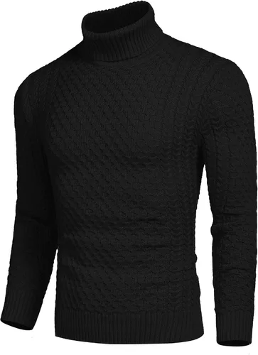 Vista 2 de Coofandy Suéter de cuello alto ajustado para hombre suéter de punto trenzado casual