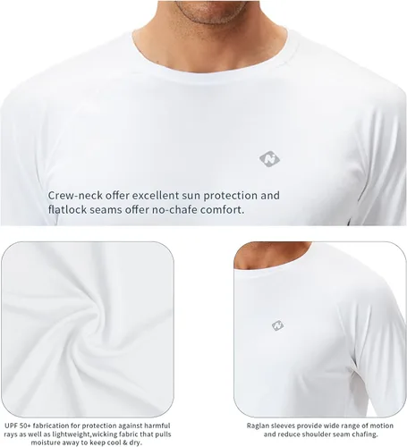 Vista 5 de NAVISKIN - Camisas de protección contra erupciones para hombre, camisetas de natación FPU 50+ con protección solar ultravioleta, de manga larga