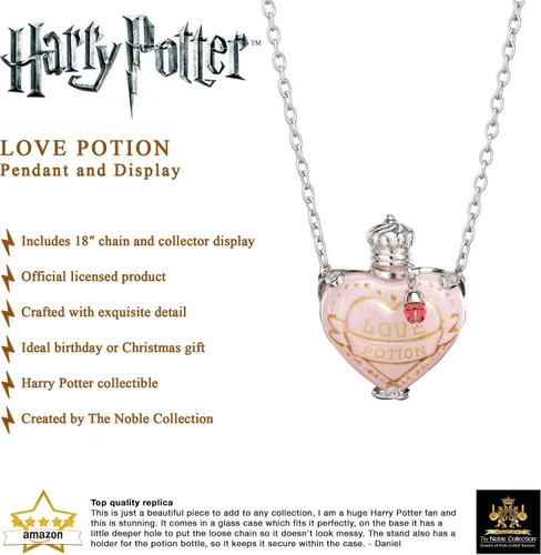 Vista 3 de The Noble Collection Colgante y exhibición de poción de amor de Harry Potter, incluye cadena de 18 pulgadas y exhibición de coleccionista, juego