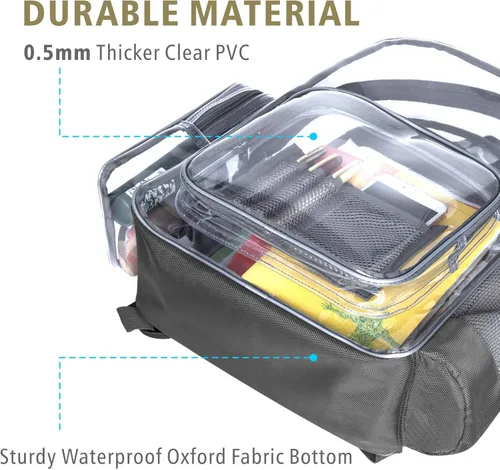 Vista 7 de F-color - Mochila transparente grande, bolsa transparente de PVC resistente para estadio y escuela