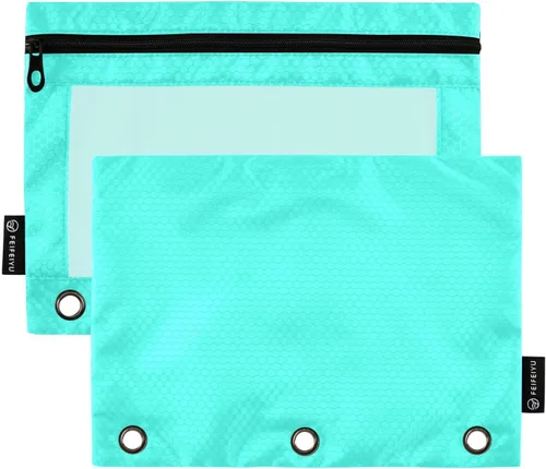 Vista 23 de Estuche negro de 3 anillas para lápices, paquete de 2 unidades, impermeable, de plástico transparente, con cremallera, organizador de documentos