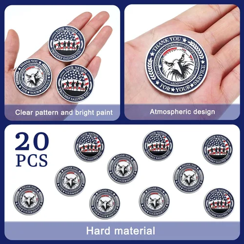 Vista 3 de Huquary 20 monedas militares de desafío para veteranos, monedas de agradecimiento por tu servicio, regalos para el día de los veteranos, regalos