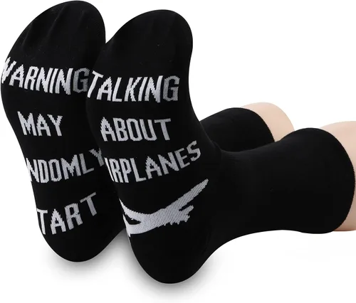 Vista 6 de GJTIM 2pairs Funny Airplane RC Pilot Flying Gift Warning May Randomly Start Talking About Aviones Calcetines