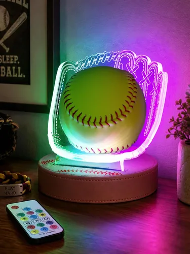 Vista 10 de CoolGift Mart Soporte de exhibición de guantes de béisbol con luz Béisbol-16