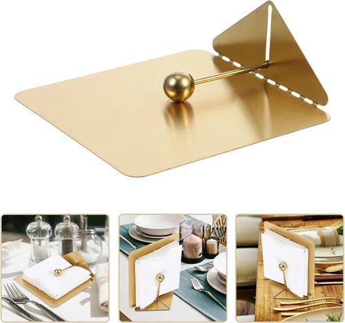 Vista 7 de Stainless Steel Napkin Holder Large Golden Square Paper Towel Rack with Weighted Arm for Restaurant Kitchen Dining Table Use
