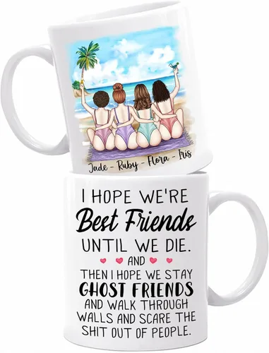 Vista 18 de Taza personalizada para mejor amiga para mujer, con texto en inglés "Best Friends We'll Be Friends Until We're Old Taza para mejor amiga, mejor
