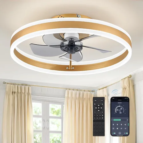 Vista 13 de LEDIARY Ventiladores de techo de perfil bajo con luces, ventilador de techo moderno de montaje al ras y control remoto, ventiladores de techo LED