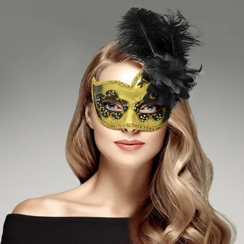 Vista 3 de Máscara de plumas para mascarada, disfraz veneciano para fiesta de Navidad.