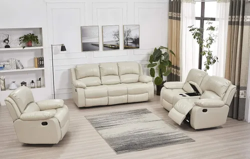 Vista 30 de Betsy Furniture Sofá reclinable de piel sintética con consola 8018, varios colores (beige, sofá biplaza)
