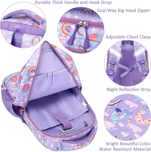 Vista 101 de Juego de mochila para niñas y adolescentes, mochila escolar para niños con bolsa para el almuerzo, estuche para lápices, mochilas escolares