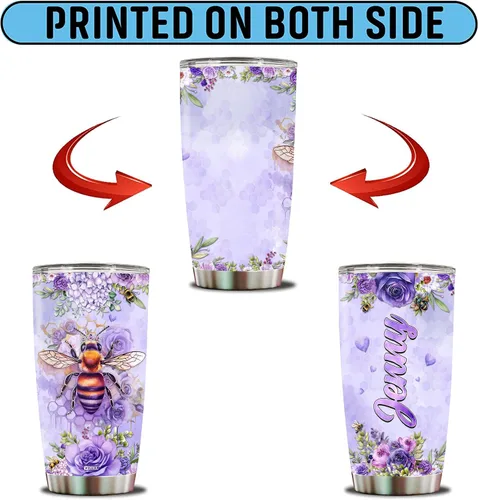 Vista 6 de Vaso de abeja personalizado con nombre personalizado de abejas reinas, regalos para mujeres, tazas de agua, botella de agua de 20 onzas, regalo