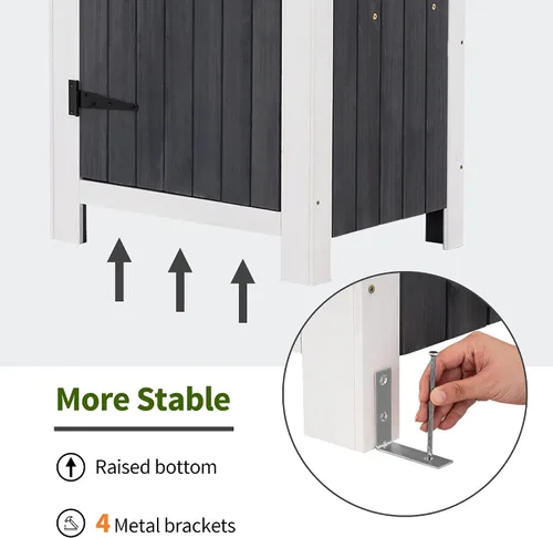Vista 6 de Mcombo Gabinete de almacenamiento para exteriores, cobertizo de madera, organizador de cobertizo de jardín, casilleros de madera con madera de abeto