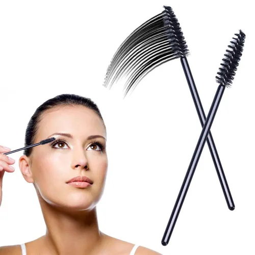 Vista 4 de BTYMS 100 piezas desechables de pestañas carretes aplicador de rímel aplicador de pestañas varita pestañas cepillo cejas carrete para extensión Negro