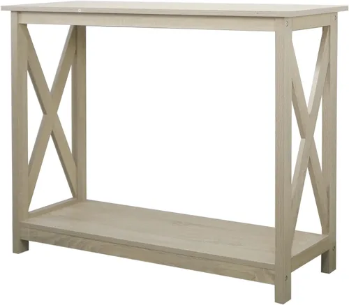 Vista 4 de Rainbow Sophia Mesa consola, moderna mesa de madera de granja para entrada/sofá con almacenamiento de 2 niveles, 39 pulgadas, roble blanco