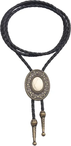 Vista 17 de Jeilwiy Corbata de bolo para hombre, corbata de vaquero occidental, collar de corbata de bolo dorado, corbata de cuero, corbata de Halloween