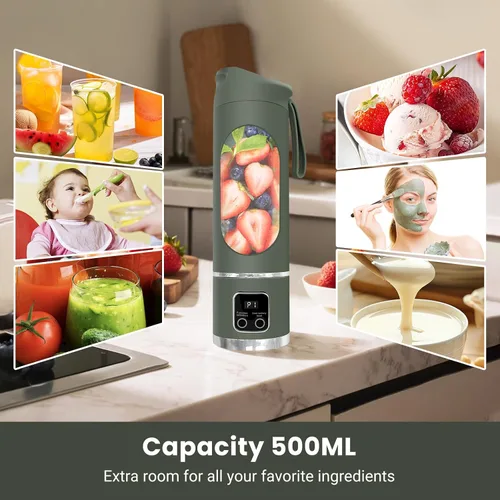 Vista 3 de Batidora portátil para batidos, 500ML USB recargable Juicer Cup (verde)