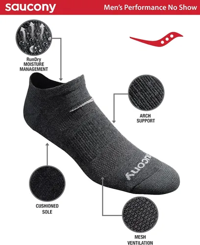 Vista 2 de Saucony Men's Multi-Pack Mesh Ventilating Comfort Fit Performance No-Show Socks