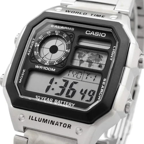 Vista 2 de Casio World Time AE-1200WHD-1AV Men's Digital Watch, Metal Band, Silver, Bracelet Type