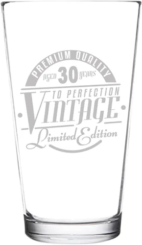 Vista 2 de Vaso de cerveza de 30 años de edición vintage para hombres y mujeres (30 aniversario) de 16 onzas, vasos de cerveza de pinta de feliz cumpleaños
