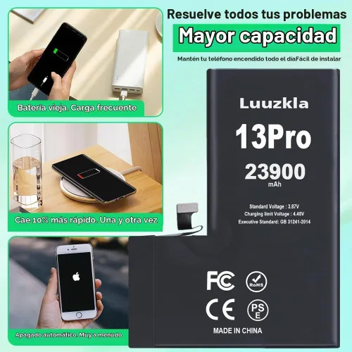Vista 3 de Batería de 23900 mAh (nueva actualización 2025) compatible con iPhone 13 Pro, batería de gran capacidad compatible con iPhone 13 Pro, con kits