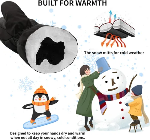Vista 4 de ONNAS Guantes de esquí impermeables de invierno cálidos guantes de snowboard para hombres y mujeres, guantes térmicos resistentes al viento, guantes