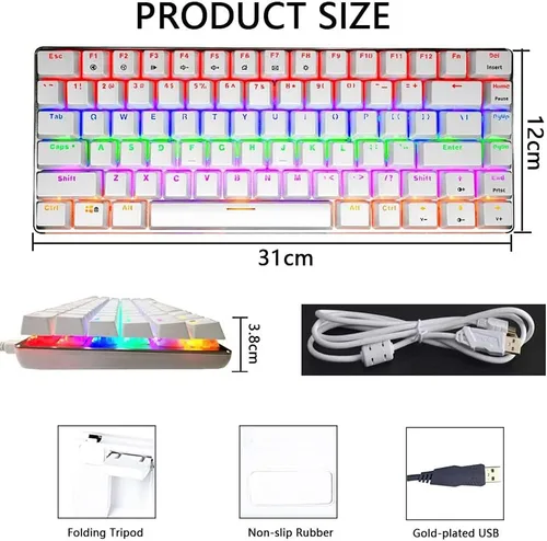 Vista 9 de FELICON Teclado mecánico, AK33 Rainbow LED retroiluminado con cable USB para juegos, teclado mecánico compacto de 82 teclas con teclas antifantasmas