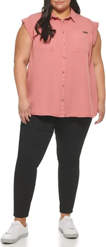 Vista 2 de Calvin Klein Camisa frontal sin mangas con bolsillo en el pecho para mujer de talla grande