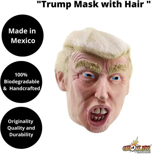 Vista 2 de Máscara de Halloween Trump con cabello para adultos, Beige