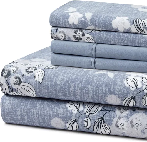 Vista 3 de Marina Decoration Juego de sábanas de 6 piezas ultra suave y sedosa con bolsillo profundo y estampado rico de rayón derivado de bambú para todas