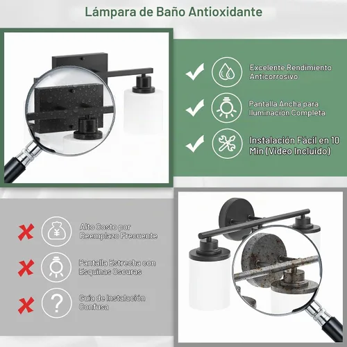 Vista 4 de Luces de baño negras sobre espejo, lámpara de tocador antioxidante para baño, lámpara de pared moderna de 3 luces para sala de estar, base E26
