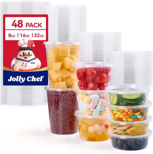 Vista 11 de Recipientes de almacenamiento de alimentos Deli 8 oz recipientes de plástico con tapas - Juego de 50