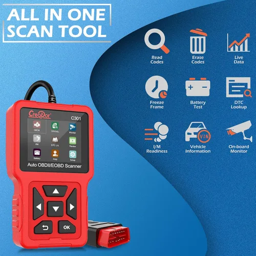 Vista 3 de Creator C301 OBD2 escáner OBDII lector de código herramienta de escaneo de diagnóstico con prueba de batería para todos los coches de protocolo