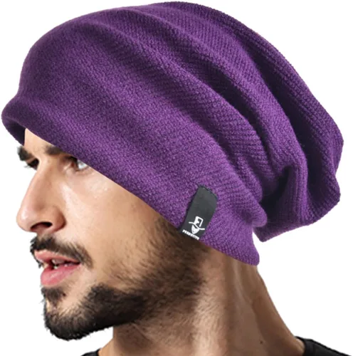 Vista 19 de VECRY Gorro de punto holgado para hombre, diseño de cráneo, largo y holgado, hip-hop, para invierno y verano, B305 B305-negro