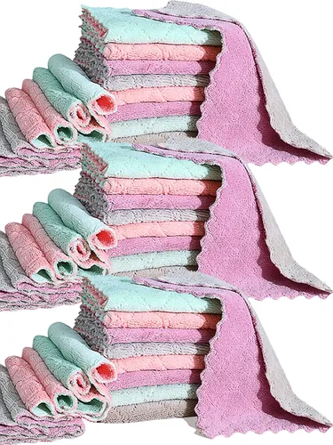Vista 8 de Paquete de 12 paños de limpieza de cocina, paños de cocina súper absorbentes, paños de cocina de terciopelo coral de microfibra premium, trapos