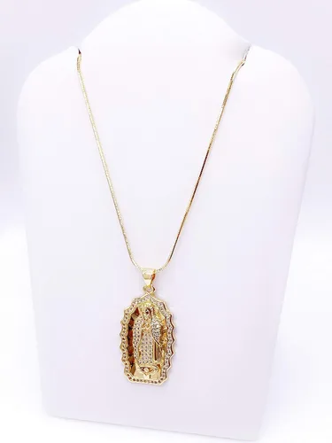 Vista 5 de LESLIE BOULES Guadalupe - Collar con colgante chapado en oro de 18 quilates para mujer, cadena de serpiente, joyería religiosa