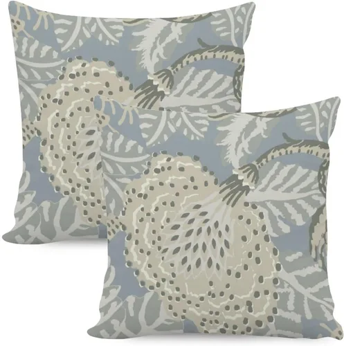Vista 12 de Juego de 2 almohadas coloridas de estilo chinoiserie, color rosa intenso, azul real, peonía, floral, blanco, lino, estilo chinoiserie, para sofá