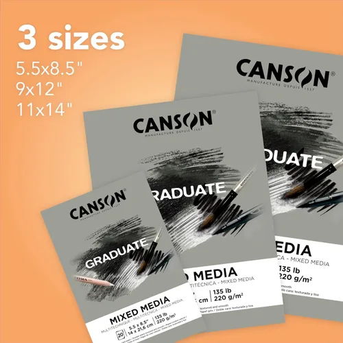 Vista 4 de Canson Graduate - Bloc de medios mixtos en tono gris, plegable, 5.5 x 8.5 pulgadas, 20 hojas Papel de artista para adultos y estudiantes