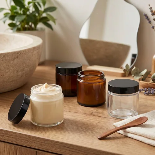 Vista 4 de Norme 24 Frascos de Vidrio de 4 oz con Tapas Herméticos Redondos a Prueba de Fugas Frascos Cosméticos Vacíos con Revestimientos Internos en la Tapa