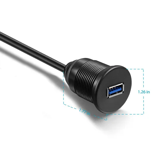Vista 7 de Cable de extensión USB 3.0 macho a USB 3.0 hembra AUX de montaje empotrado para automóvil, camión, barco, motocicleta, panel de salpicadero